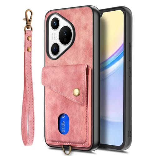 Funda de cuero plegable con correa para Huawei Pura 70 Pro / 70 Pro+, estilo retro, con tarjetero (rosa)