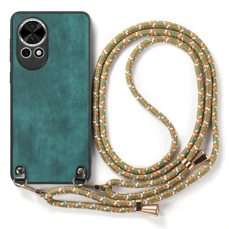 Funda de Cuero Vintage para Huawei Nova Y70 Y70+ con Correa Cruzada (Verde)