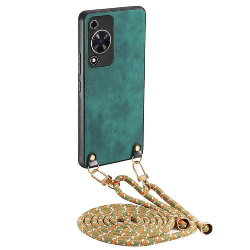 Funda de Cuero Vintage para Huawei Enjoy 70 con Correa Cruzada (Verde)