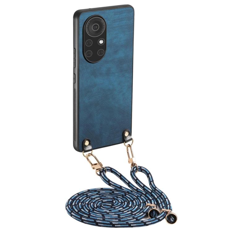 Funda de Cuero Vintage Huawei Nova 8 con Parte Trasera de Policarbonato y Correa Cruzada (Azul)