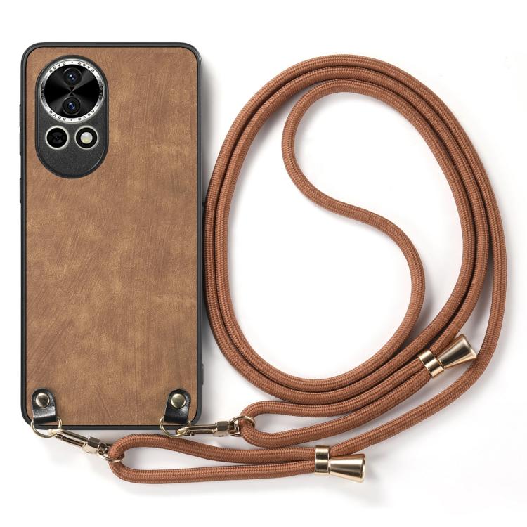 Funda de Cuero Vintage para Huawei Nova 9 con Policarbonato y Correa Cruzada (Marrón)