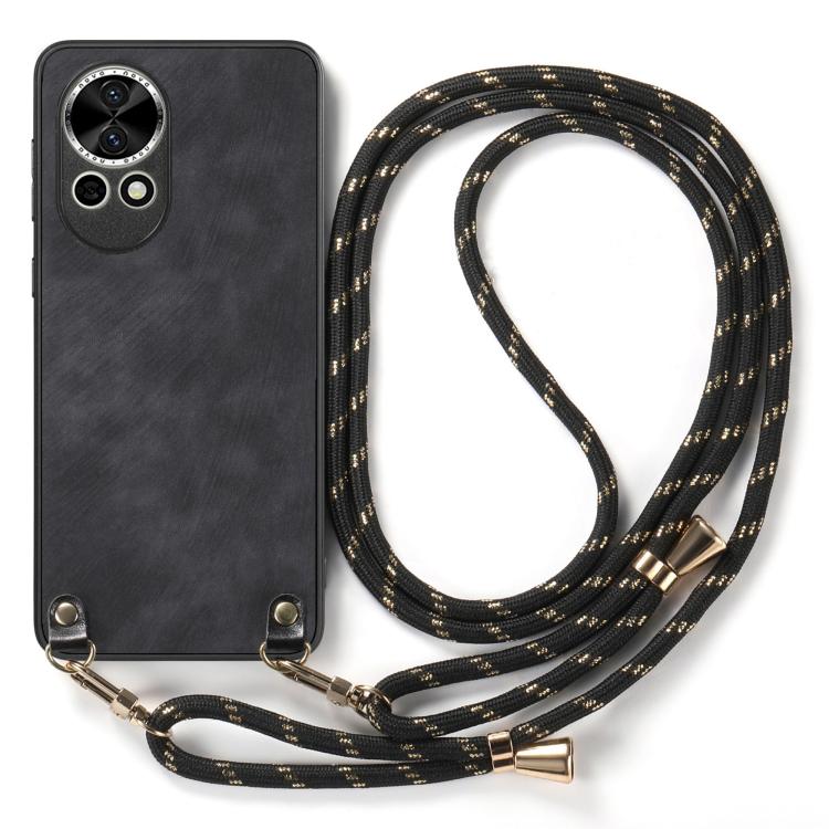Funda de Cuero Vintage Huawei Nova 10 con Parte Trasera Policarbonato y Correa Cruzada (Negra)