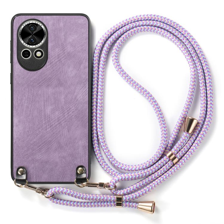 Funda de Cuero Vintage para Huawei Nova 10 Se con Correa Cruzada (Morado)