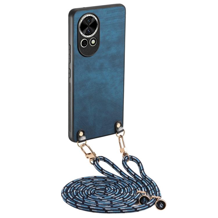 Funda Cuero Vintage para Huawei Nova 12 Pro con Policarbonato y Correa Cruzada (Azul)