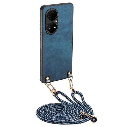Funda de Cuero Vintage para Huawei P50 Pro con Correa Cruzada (Azul)