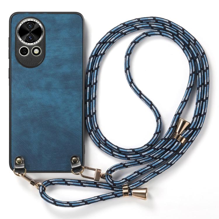 Funda de Cuero Vintage para Huawei P50 Pro con Correa Cruzada (Azul)