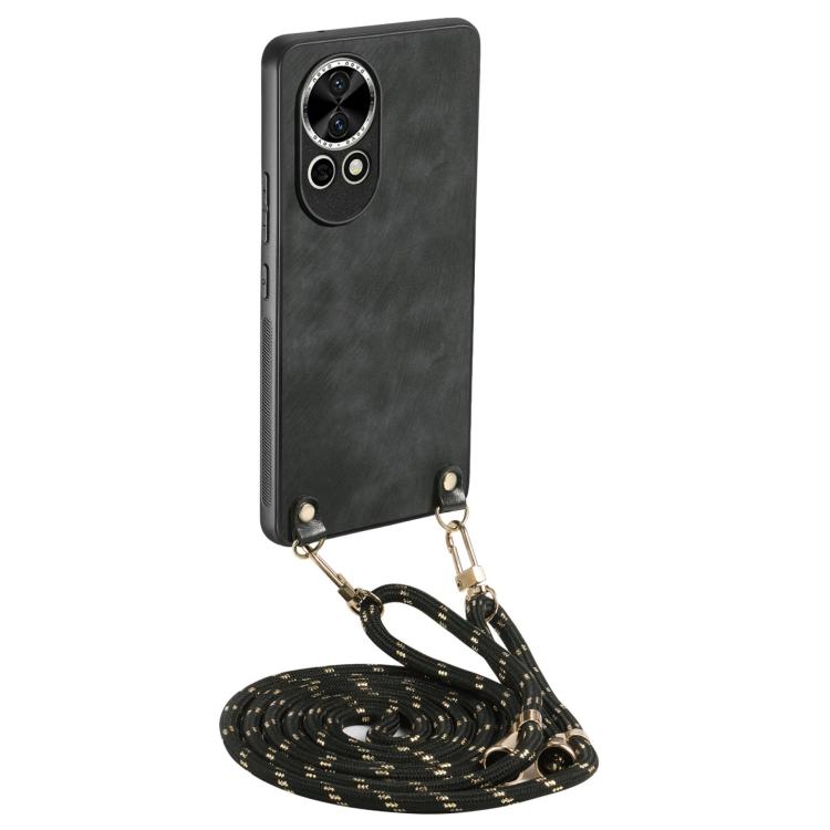 Funda de Cuero Vintage Huawei Nova 13 con Parte Trasera Policarbonato y Correa Cruzada (Negra)