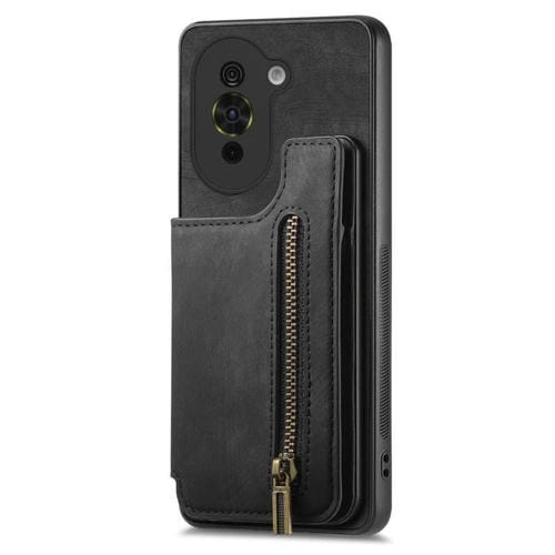 Funda de Cuero Retro con Cremallera para Huawei Nova 10 Pro (Negra)