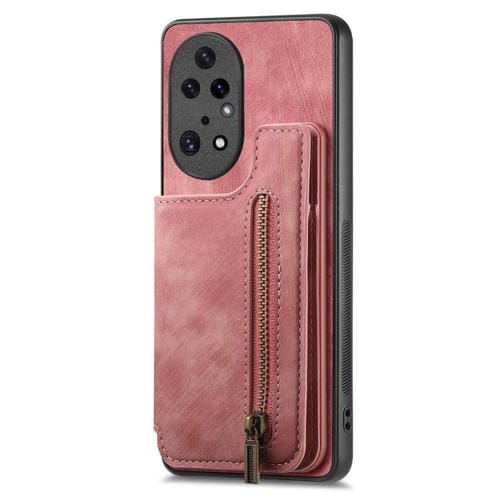 Funda de Cuero Retro con Cremallera para Huawei P50 Pro (Rosa)
