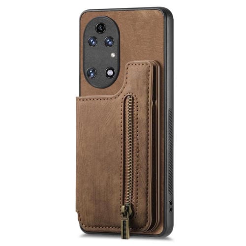 Funda de Cuero Retro con Cremallera para Huawei P50 (Marrón)