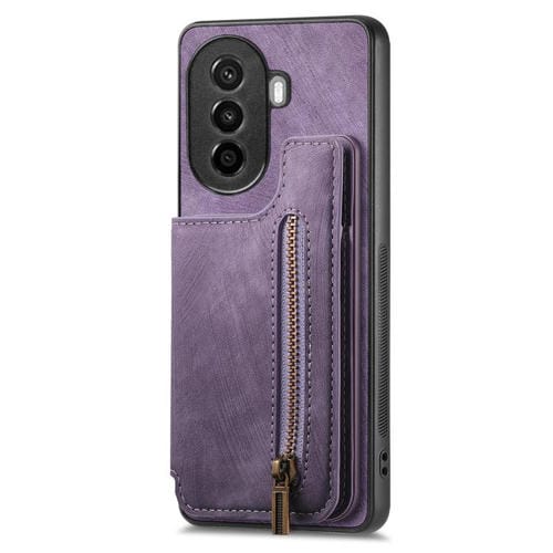 Funda de Cuero Retro con Cremallera para Huawei Nova Y70 Y70+ (Morado)