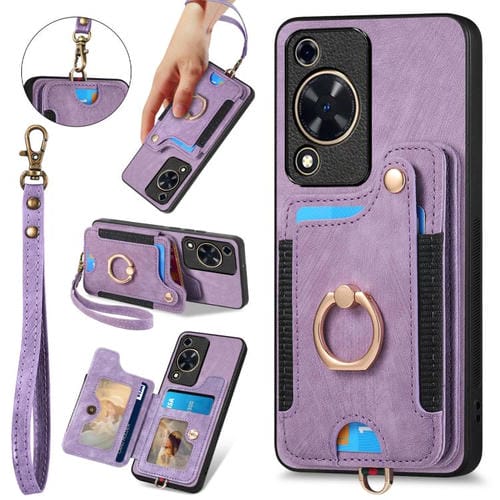 Funda para Teléfono Huawei Enjoy 70 con Billetera MultiTarjeta y Anillo (Morado)
