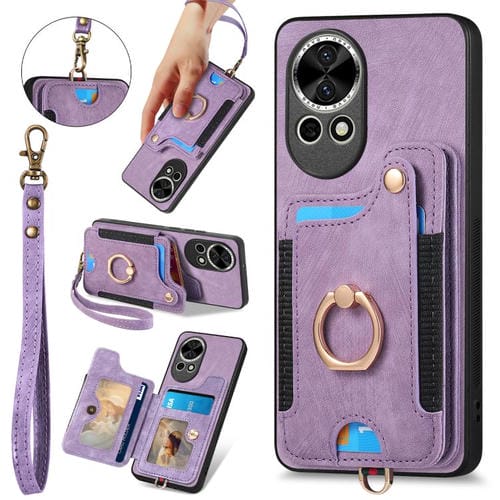 Funda para Teléfono Huawei Nova 12 Pro con Billetera MultiTarjeta y Anillo (Morado)
