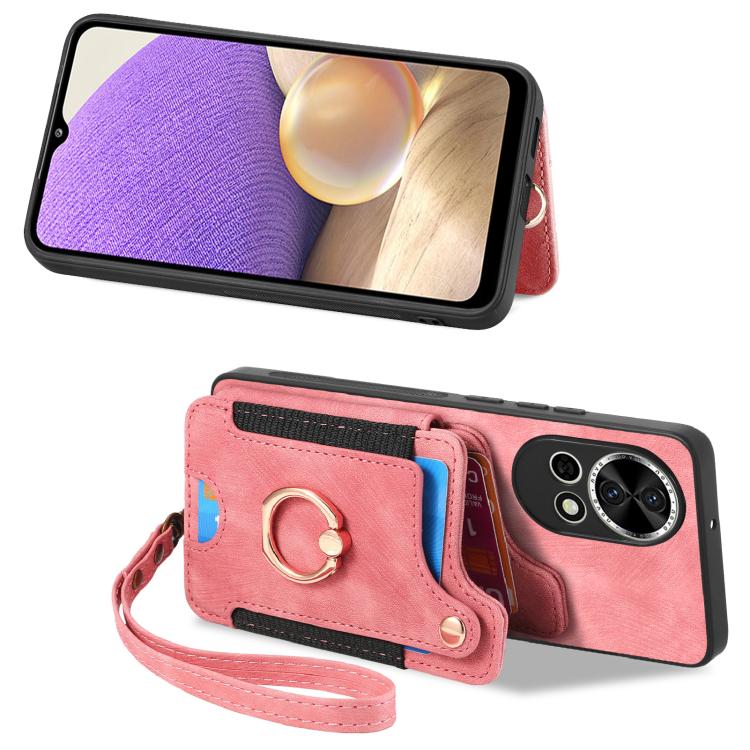 Funda Teléfono Huawei Enjoy 60 Billetera MultiTarjeta Retro Anillo Tacto Piel (Rosa)