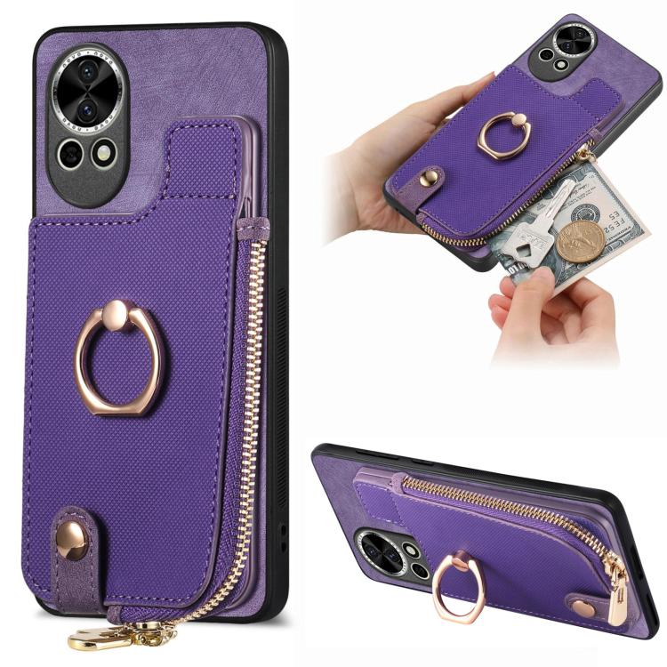 Funda para Teléfono Huawei Nova 13 con Cremallera Vertical y Anillo de Cuero Cruzado (Morado)