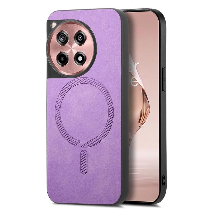 Funda Trasera PU Magsafe Retro Color SĂłlido para OnePlus Ace 3/12R 5G (PĂșrpura)