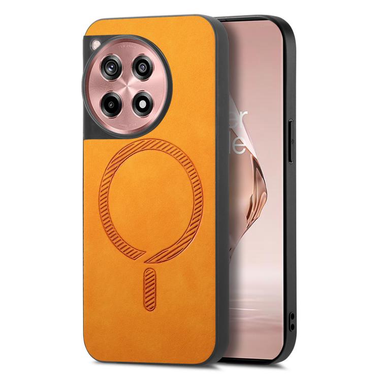 Funda Trasera PU Magsafe para OnePlus Ace 3/12R 5G (Amarilla) Color Sólido Retro