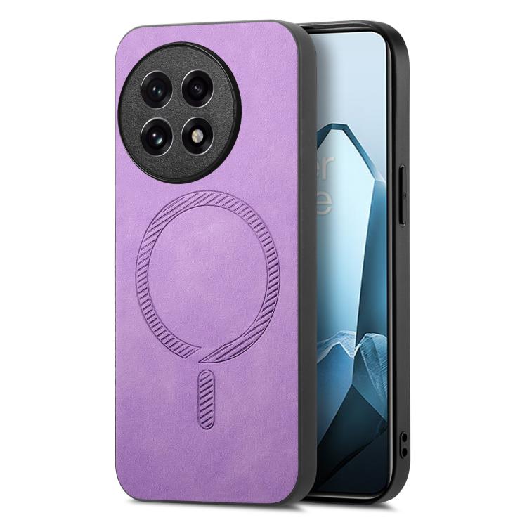 Funda Trasera PU Magsafe Retro para OnePlus 13 (Morado) Color SĂłlido