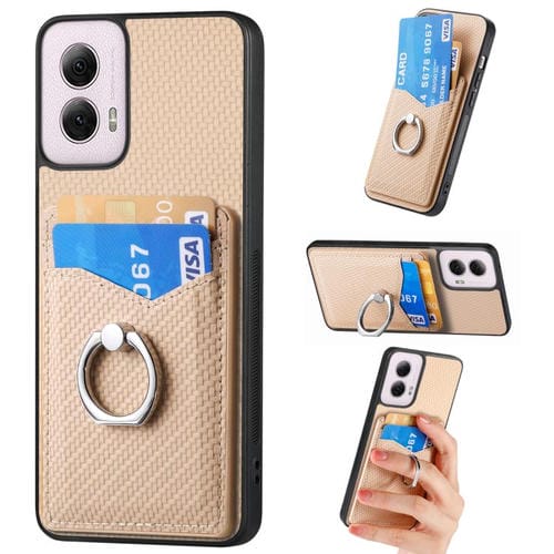 Funda para Teléfono Motorola Moto G Power 5G (2024) con Anillo y Billetera Fibra de Carbono (Caqui)