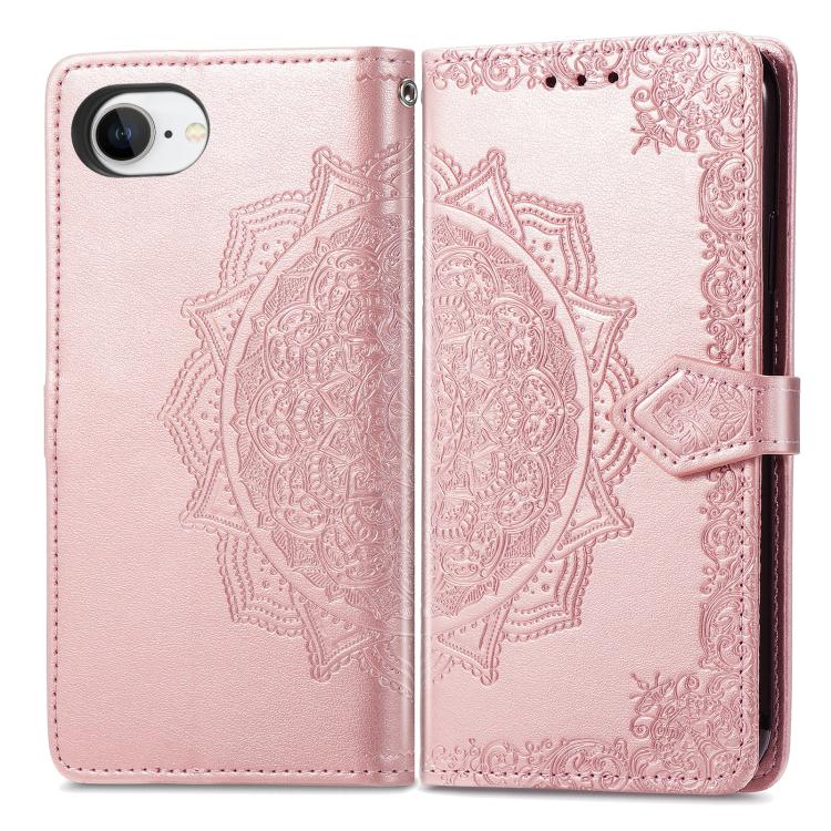 Funda de Cuero con Relieve de Flor de Mandala para iPhone 16E (Oro Rosa)