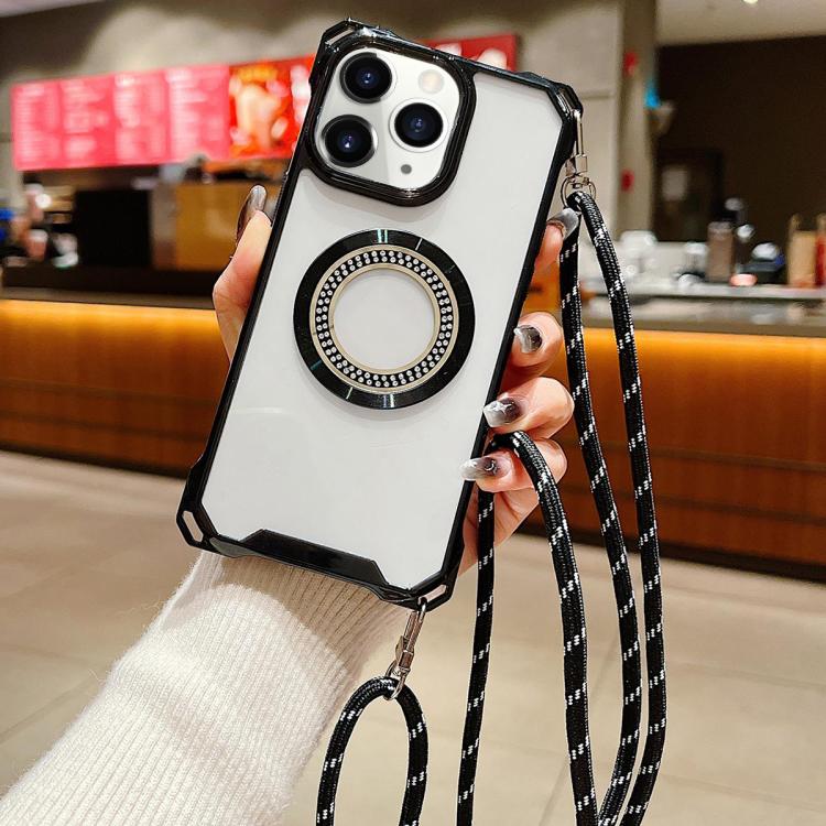 Funda de Teléfono TPU iPhone 11 Pro Max Traveler Crossbody con Cordón (Negro)