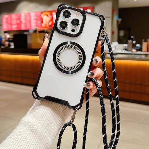 Funda de Teléfono TPU con Cuatro Esquinas y Cordón para iPhone 13 Pro Max (Negro)