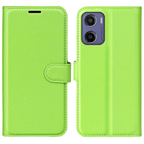 Funda de Cuero con Tapa Horizontal y Textura de Lichi para Motorola Moto E15 con Soporte (Verde)