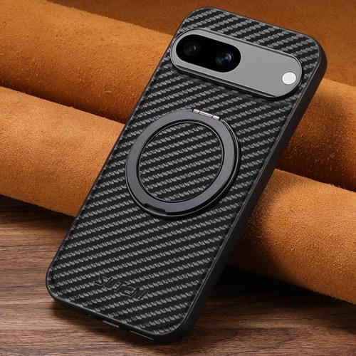 Funda para Teléfono Suteni G3 con Soporte Giratorio 360°, Cuero Fibra de Carbono y Magsafe para Google Pixel 7A (Negro)