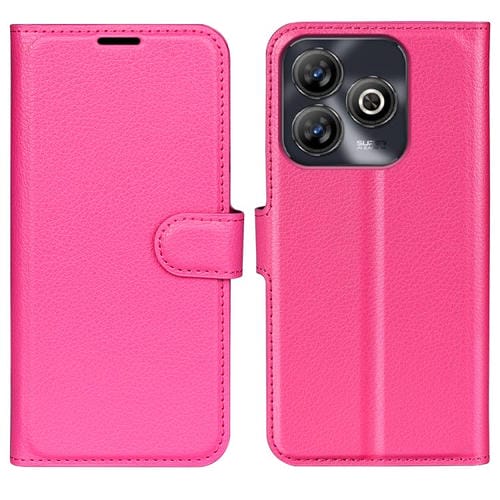 Funda de Cuero para ZTE Blade A75 con Tapa Horizontal, Textura de Lichi y Soporte (Rosa y Rojo)