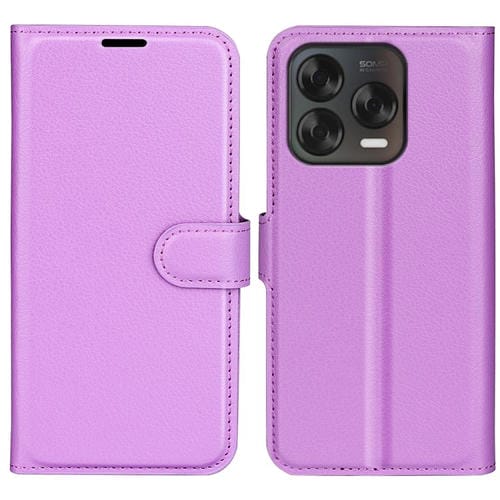 Funda de Cuero para ZTE Blade V70 Vita con Tapa Horizontal Textura de Lichi y Soporte (Morado)