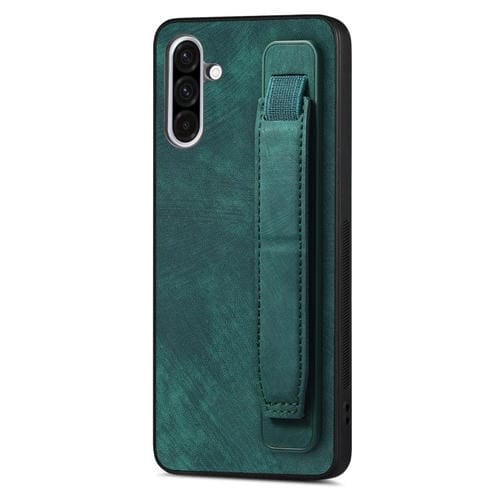 Funda de Cuero con Correa para la Muñeca Retro Samsung Galaxy A56 5G (Verde)