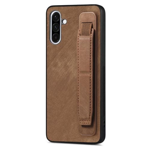 Funda de Cuero con Correa para la Muñeca Samsung Galaxy A56 5G Estilo Retro (Marrón)