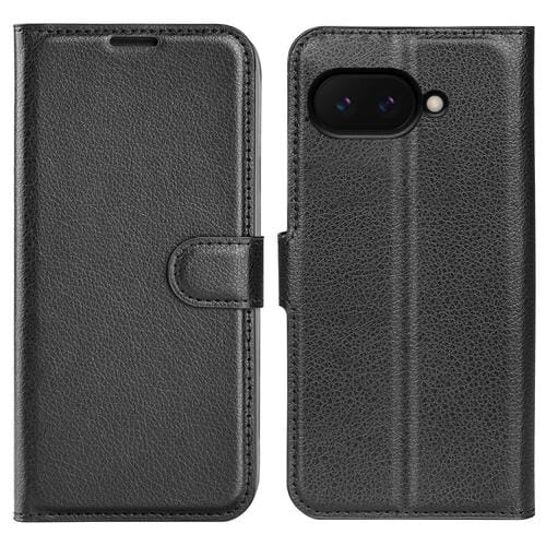 Funda de Cuero con Tapa Horizontal y Textura de Lichi para Google Pixel 9A con Soporte (Negro)