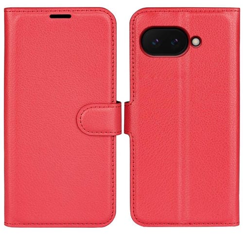 Funda de Cuero con Tapa Horizontal y Textura de Lichi para Google Pixel 9A con Soporte (Rojo)