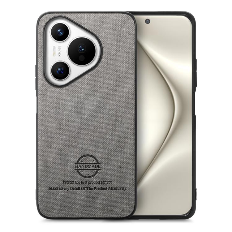 Funda de Piel de Sarga con Parte Trasera de Cuero para Huawei Pura 70 (Gris)