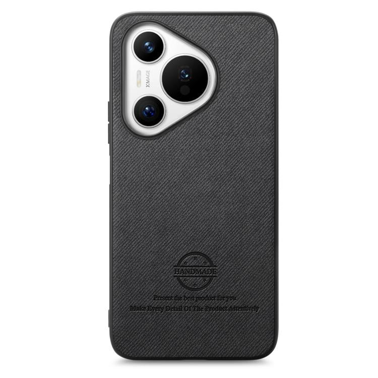 Funda de Piel de Sarga con Parte Trasera de Cuero para Huawei Pura 70 (Negra)