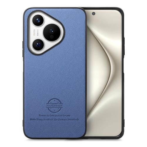 Funda Piel de Sarga con Parte Trasera de Cuero para Huawei Pura 70 Pro (Azul)