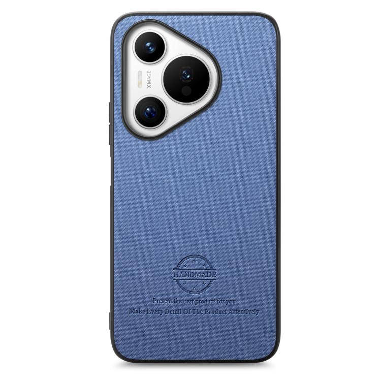 Funda Piel de Sarga con Parte Trasera de Cuero para Huawei Pura 70 Pro (Azul)