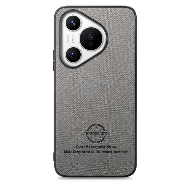 Funda de Piel de Sarga con Parte Trasera de Cuero para Huawei Pura 70 Pro (Gris)