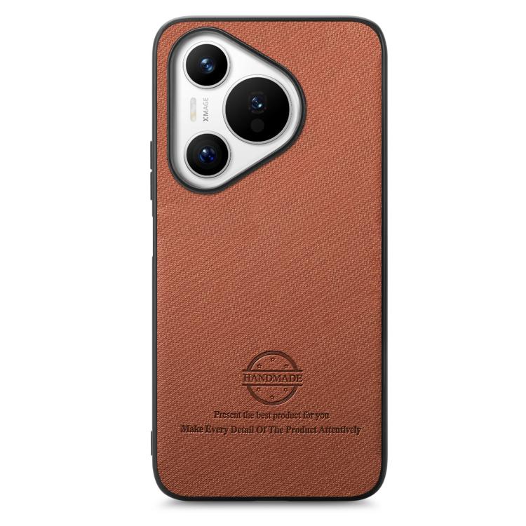Funda Piel de Sarga con Parte Trasera de Cuero para Huawei Pura 70 Ultra (Marrón)