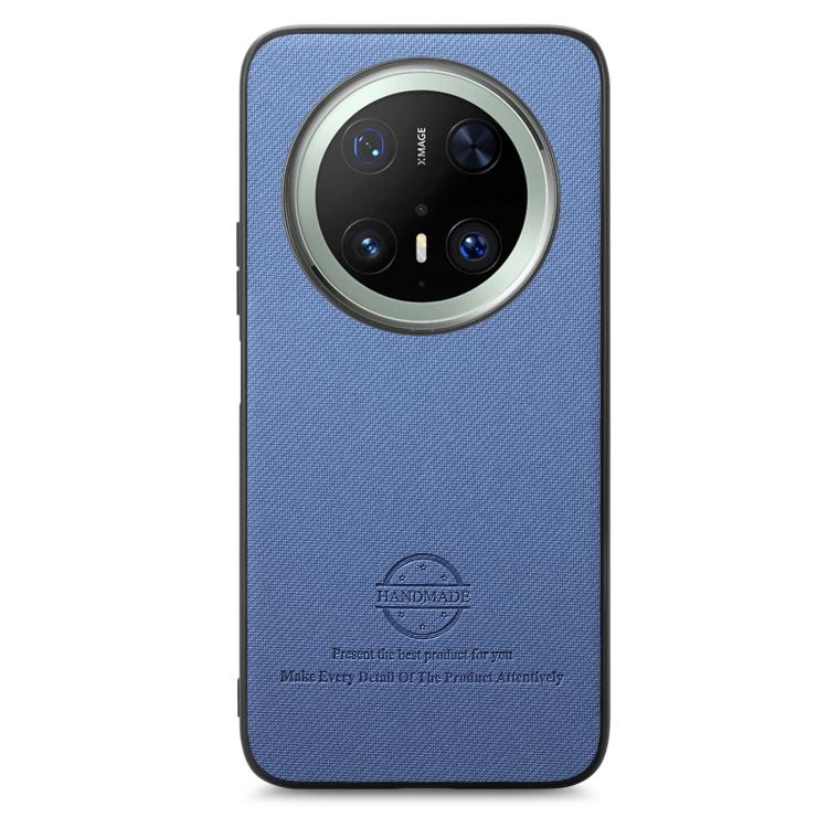 Funda de Piel de Sarga con Parte Trasera de Cuero para Huawei Mate 70 (Azul)