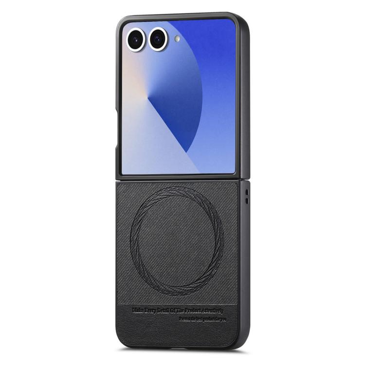 Funda magnética de piel de sarga para Samsung Galaxy Z Flip7 5G (negra)