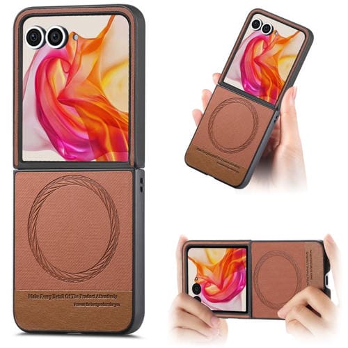 Funda Magnética de Piel y Sarga para Motorola Razr 40 (Marrón)