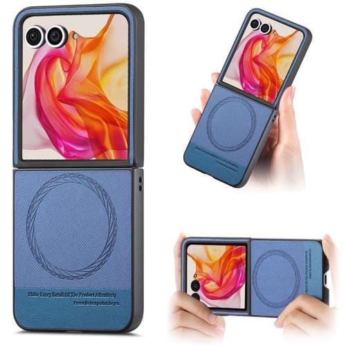 Funda Magnética de Piel y Sarga para Motorola Razr 40 Ultra (Azul)