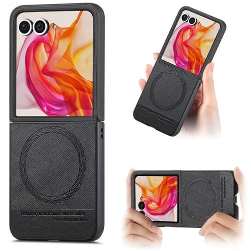Funda Magnética de Piel y Sarga para Motorola Razr 50 (Negra)