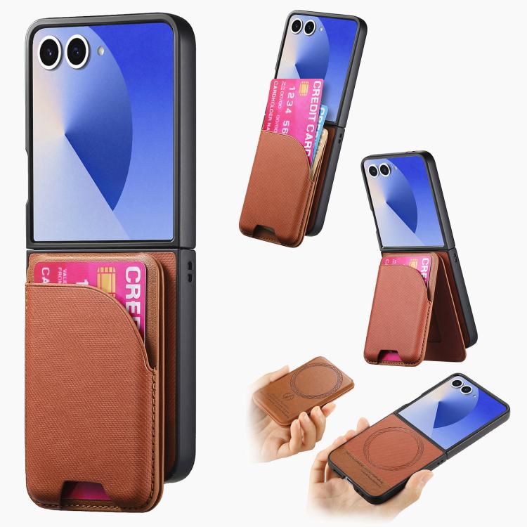 Funda magnética para Samsung Galaxy Z Flip7 5G, de piel y sarga, con tarjetero (marrón)