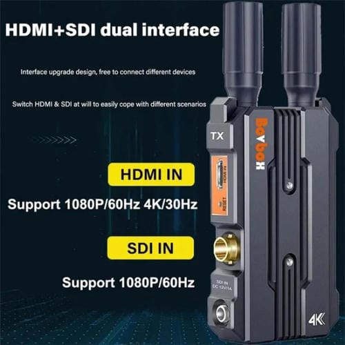 Extensor Inalámbrico 4K HD Bovbox 098 para Cámaras DSLR SDI HDMI Monitor de Video Interfaz Dual Enchufe Estadounidense