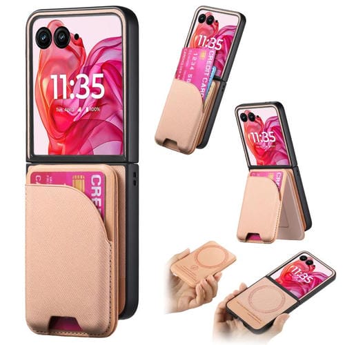 Funda Magnética Motorola Razr 50 Ultra de Piel y Sarga con Parte Trasera de Cuero (Rosa)