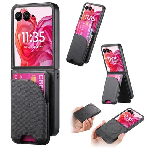 Funda Magnética Motorola Razr 40 Ultra de Piel y Sarga con Tarjetero (Negro)