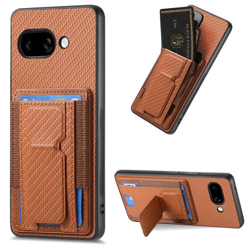 Funda Fibra de Carbono Plegable con Soporte Elástico para Tarjetas Google Pixel 9A (Marrón)